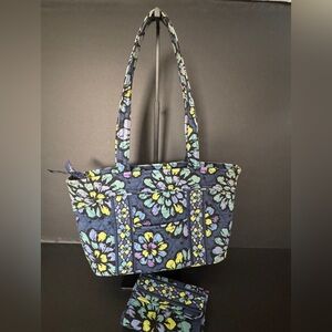Vera Bradley Purse Handbag/Tote  Blue And Green Flowers matching wallet